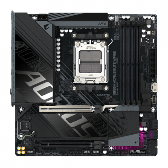 Gigabyte B850M A ELT WF6E | Processor family AMD | Processor socket AM5 | DDR5 | Supported hard disk drive interfaces SATA, M.2 | Number of SATA connectors 4