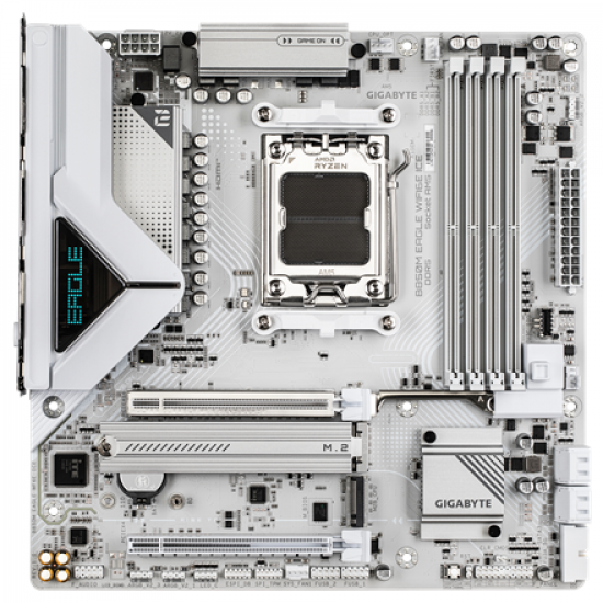 Gigabyte B850M EAGLE WF6E ICE | Processor family AMD | Processor socket AM5 | DDR5 | Supported hard disk drive interfaces SATA, M.2 | Number of SATA connectors 4