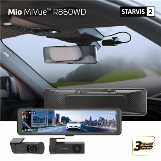 Mio MiVue R860WD, Dash Cam | GPS | Wi-Fi | Front and rear cams synchronized for recording with an unobstructed view; 11.26