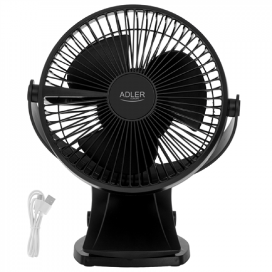 Adler Rechargeable Clip-on Desk Fan | AD 7342 | Table Fan | Black | Diameter 15.5 cm | Number of speeds 3 | Oscillation | 5 W