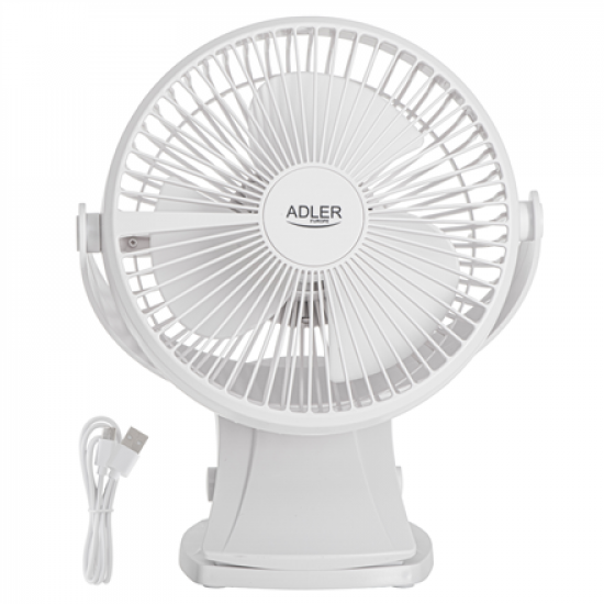 Adler Rechargeable Clip-on Desk Fan | AD 7342 | Table Fan | White | Diameter 15.5 cm | Number of speeds 3 | Oscillation | 5 W