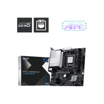 MSI PRO H810M-B | Processor family Intel H810 | Processor socket LGA1851 | DDR5 | Supported hard disk drive interfaces SATA, M.2 | Number of SATA connectors 4