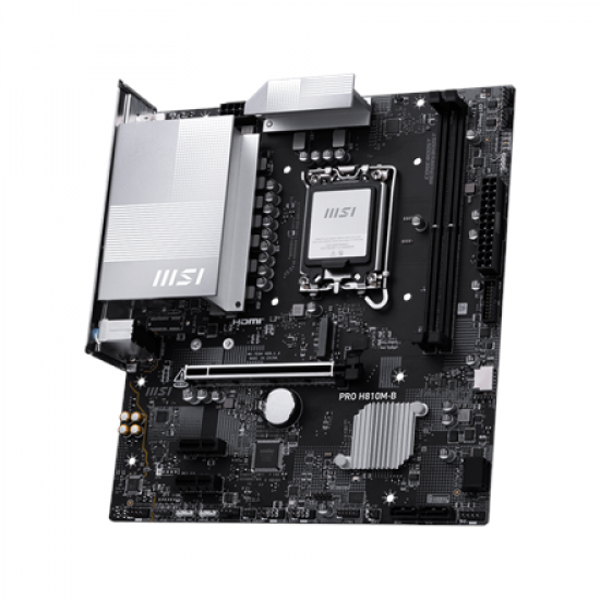 MSI PRO H810M-B | Processor family Intel H810 | Processor socket LGA1851 | DDR5 | Supported hard disk drive interfaces SATA, M.2 | Number of SATA connectors 4
