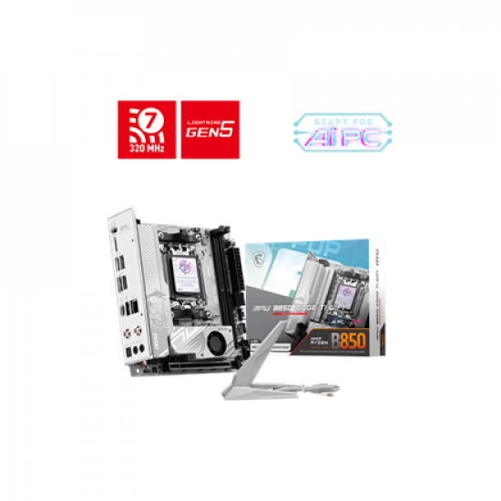 MSI MPG B850I EDGE TI WIFI | Processor family AMD B850 | Processor socket AM5 | DDR5 | Supported hard disk drive interfaces SATA, M.2 | Number of SATA connectors 2