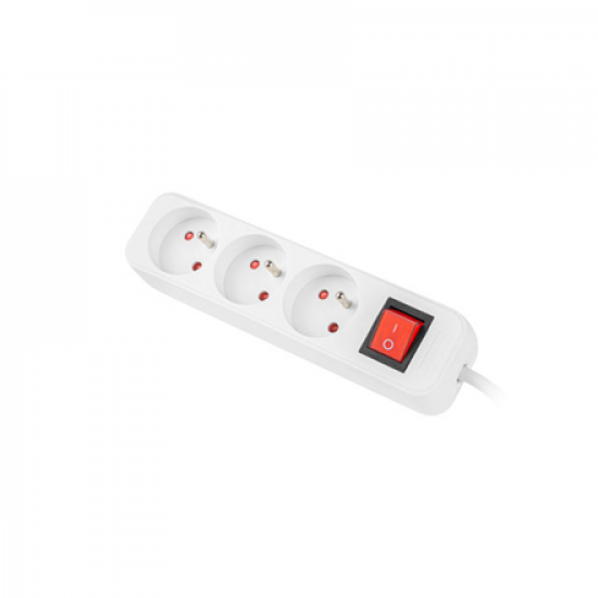 Lanberg Cable Power Strip 3M 3X French Outlets with Switch, Quality-Grade Copper | PS1-03E-0300-W