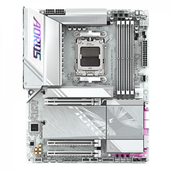 Gigabyte X870E AORUS ELITE WIFI7 ICE | Processor family AMD | Processor socket AM5 | DDR5 | Supported hard disk drive interfaces SATA, M.2 | Number of SATA connectors 4