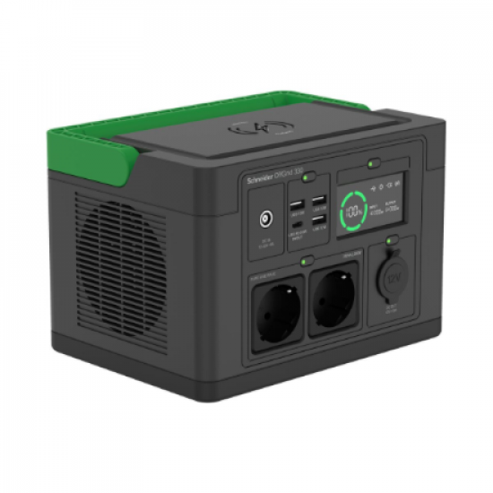 Schneider Electric Schneider OffGrid Portable Power Station 330, 230V, 332Wh Lithium-ion, LCD, 2 CEE 7/3 Schuko outlets, Sinewave, 3 USB-A, 1 USB-C, Wireless Charger | PPS330-GR