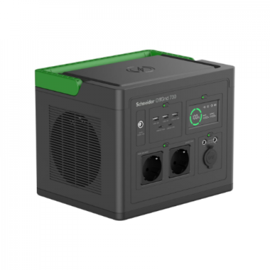 Schneider Electric OffGrid Portable Power Station 730, 738Wh Lithium-ion, LCD, 2 CEE 7/3 Schuko outlets, Sinewave, 3 USB-A, 2 USB-C, Wireless Charger | PPS730-GR