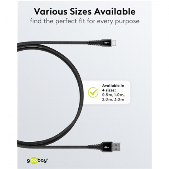 Goobay USB-C to USB-A Supersoft Textile Cable with Metal Plugs | 74526 | USB-C to USB-A