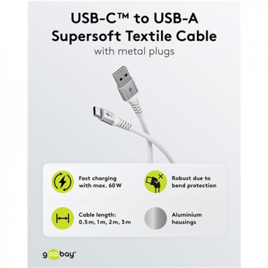 Goobay USB-C to USB-A Supersoft Textile Cable with Metal Plugs | 74530