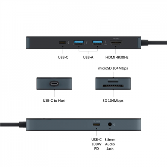 Hyper HyperDrive Flex 8 Port USB-C Hub, Black | HD4102BKGL | HDMI ports quantity 1