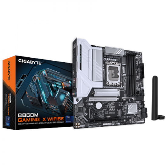 Gigabyte B860M GAMING X WIFI6E | Processor family Intel | Processor socket LGA1851 | DDR5 | Supported hard disk drive interfaces M.2, SATA | Number of SATA connectors 4