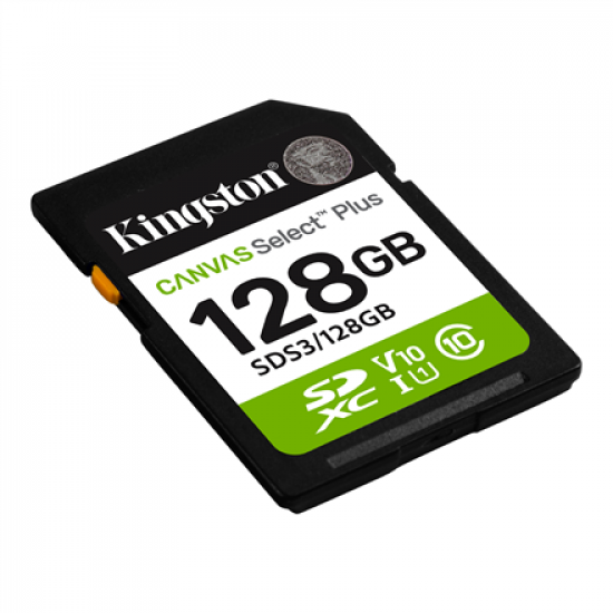 Kingston Canvas Select Plus | 128 GB | SD | Flash memory class Class 10, UHS-I, U1/U3, Video Class 10/30