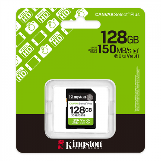 Kingston Canvas Select Plus | 128 GB | SD | Flash memory class Class 10, UHS-I, U1/U3, Video Class 10/30