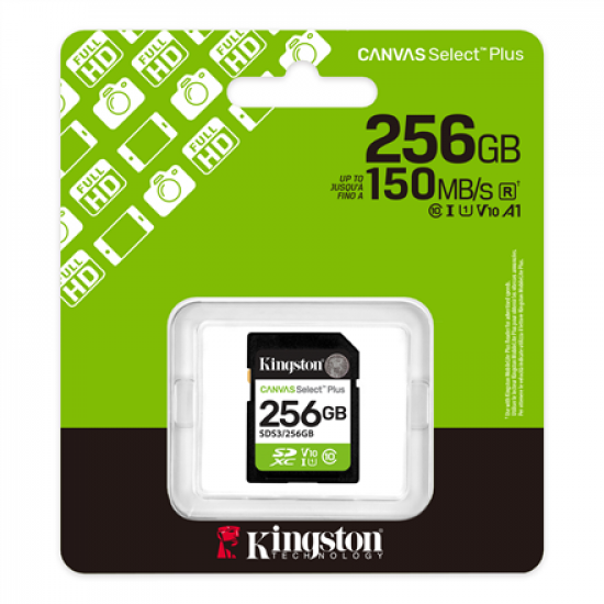 Kingston Canvas Select Plus | 256 GB | SD | Flash memory class Class 10, UHS-I, U1/U3, Video Class 10/30
