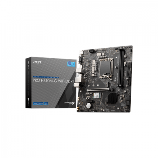 MSI PRO H610M-G WIFI DDR4 | Processor family Intel | Processor socket LGA1700 | DDR4 | Supported hard disk drive interfaces SATA, M.2 | Number of SATA connectors 4