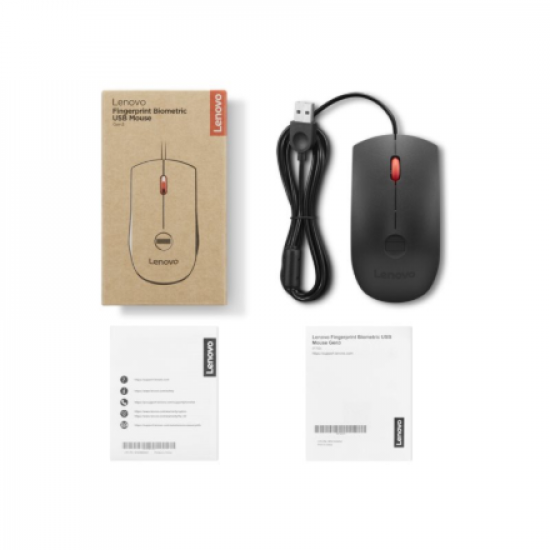 Lenovo Fingerprint Biometric USB Mouse Gen3 | Wired | USB-A | Black/Red