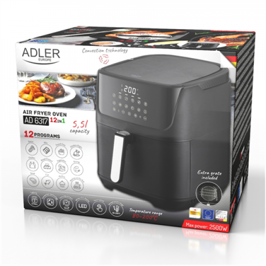 Adler Air Fryer Oven | AD 6317 | Power 1800-2500 W | Capacity 5.5 L | Convection | Black