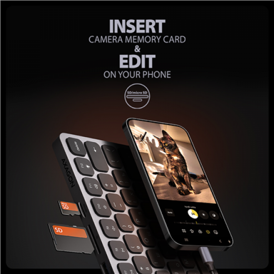 AXAGON | HMC-KB keyboard USB-C 5Gbps with HUB, microSD/SD, 3x USB-A, HDMI 4K/60Hz, PD 100W | HMC-KB-CRL