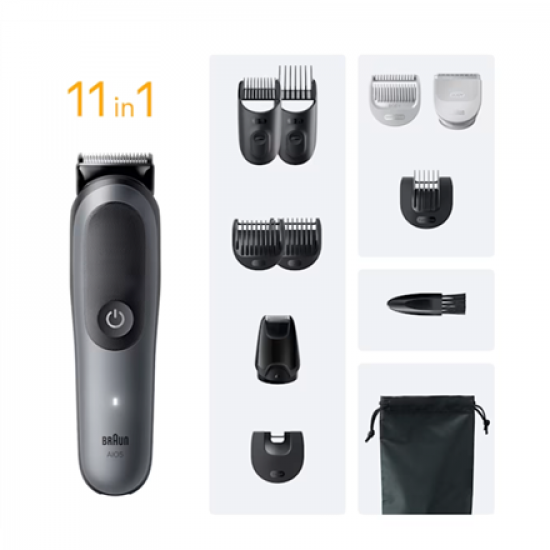 Braun 11-in-1 Grooming Kit | All-in-One Kit Series 5 AIO5560 | Cordless | Number of length steps 14 | Grey/Black