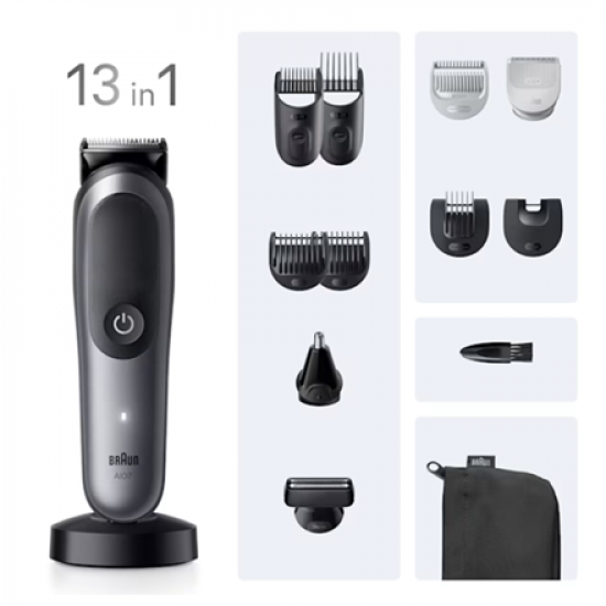 Braun 13in1 Grooming Kit | All-in-One Series 7 AIO7560 | Cordless | Number of length steps 14 | Black/Grey
