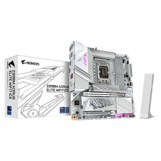 Gigabyte Z890M A ELITE WF7 ICE | Processor family Intel | Processor socket LGA1851 | DDR5 | Supported hard disk drive interfaces SATA, M.2 | Number of SATA connectors 4