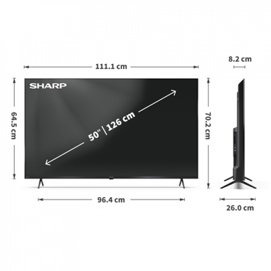 Sharp | 50HP5265E | 50 | Smart TV | Google TV | UHD | Black