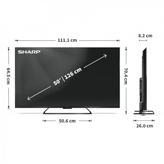 Sharp | 50HR7265E | 50 | Smart TV | Google TV | Black