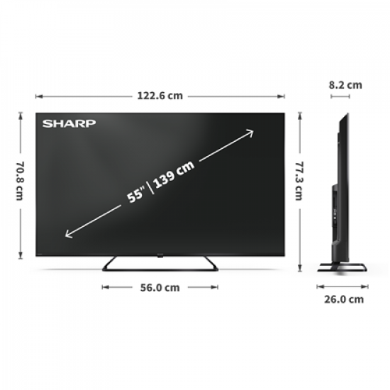 Sharp | 55HP6265E | 55 | Smart TV | Google TV | UHD | Black