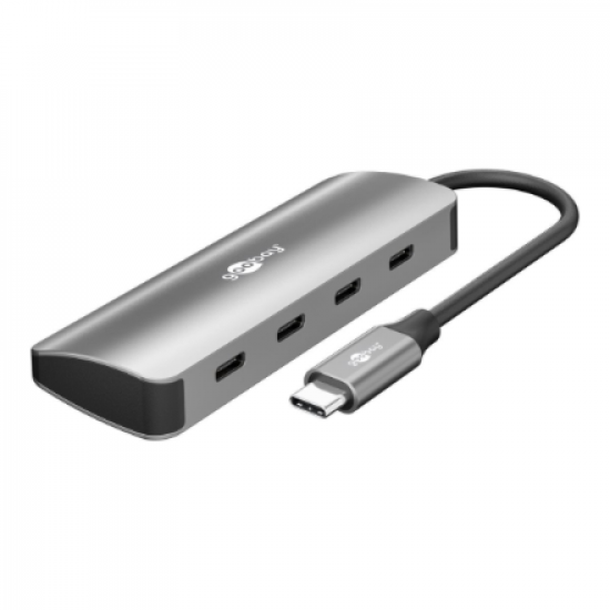 Goobay Slim 4-Port USB-Hub, USB-C auf USB-C, 10 Gbit/s, Grey | 76565
