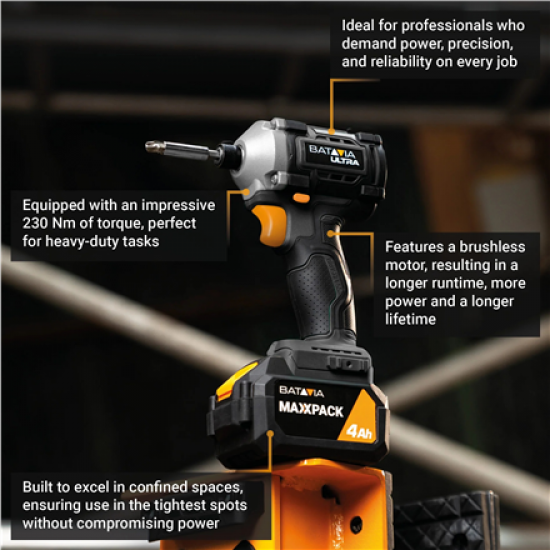Batavia B.V. 18V Cordless Brushless Impact Driver 230 Nm, Without Battery and Charger