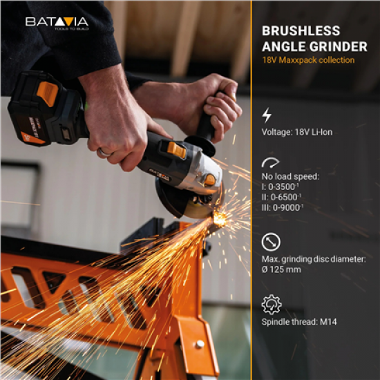 Batavia B.V. 18V Cordless Brushless Angle Grinder | 125 mm