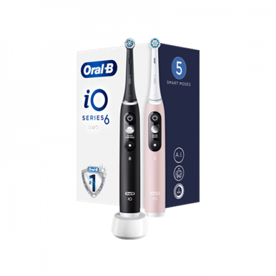 Oral-B Electric Toothbrush | iO6 DuoPack | Rechargeable | For adults | Number of brush heads included 2 | Number of teeth brushing modes 5 | Black/Pink