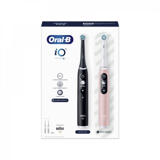 Oral-B Electric Toothbrush | iO6 DuoPack | Rechargeable | For adults | Number of brush heads included 2 | Number of teeth brushing modes 5 | Black/Pink