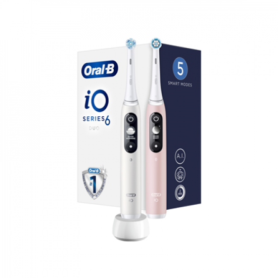 Oral-B Electric Toothbrush | iO6 DuoPack | Rechargeable | For adults | Number of brush heads included 2 | Number of teeth brushing modes 5 | White/Pink