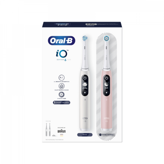 Oral-B Electric Toothbrush | iO6 DuoPack | Rechargeable | For adults | Number of brush heads included 2 | Number of teeth brushing modes 5 | White/Pink