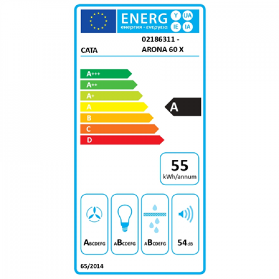 CATA Hood | ARONA 60 X | Canopy | Energy efficiency class A | Width 59.5 cm | 766 m³/h | Electronic | LED | Inox