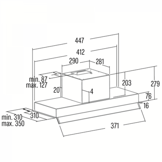 CATA Hood | ARMONIA 45 X | Canopy | Energy efficiency class C | Width 44.8 cm | 645 m³/h | Mechanical | LED | Inox