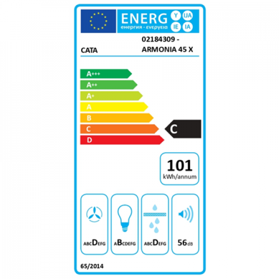 CATA Hood | ARMONIA 45 X | Canopy | Energy efficiency class C | Width 44.8 cm | 645 m³/h | Mechanical | LED | Inox