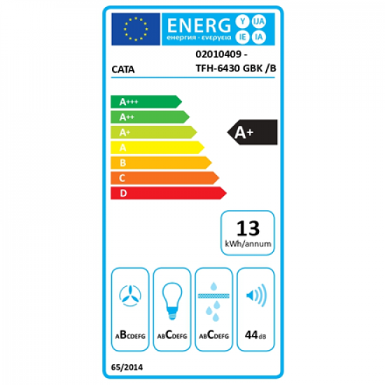 CATA Hood | TFH 6430 GBK | Telescopic | Energy efficiency class A+ | Width 59.8 cm | 391.5 m³/h | Electronic | LED | Black