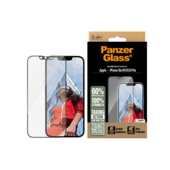 PanzerGlass Screen protector | Apple | iPhone 13/iPhone 13 Pro/iPhone 14/iPhone 16e | Glass | Transparent | Ultra-Wide Fit W. Aligner