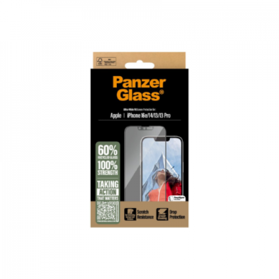 PanzerGlass Screen protector | Apple | iPhone 13/iPhone 13 Pro/iPhone 14/iPhone 16e | Glass | Transparent | Ultra-Wide Fit W. Aligner