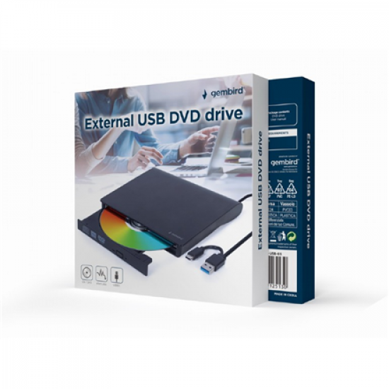 Gembird External USB DVD Drive | DVD-USB-031 | Interface USB Type-C (m), USB 3.1 Gen. 1 | DVD±R/RW / CD±R/RW | CD read speed 24 x | CD write speed 24 x | Black