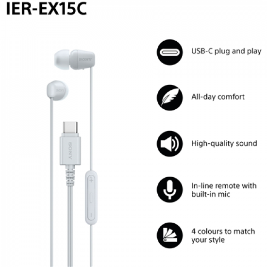 Sony Earbuds | IER‑EX15C | Wired | In-ear | Microphone | White