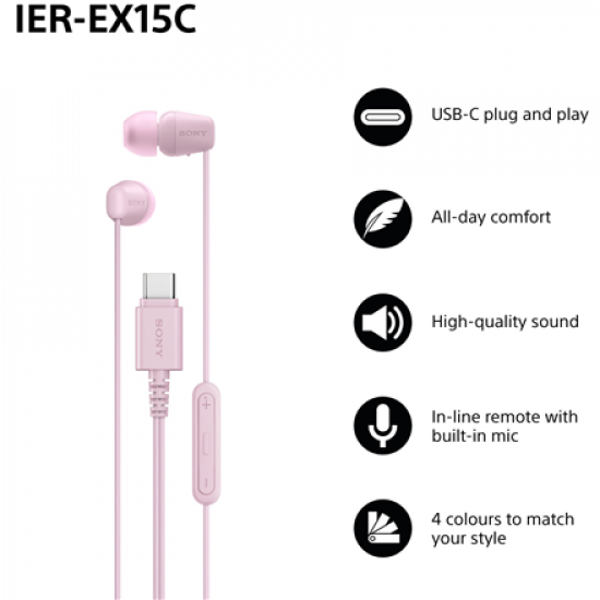 Sony Earbuds | IER‑EX15C | Wired | In-ear | Microphone | Pink