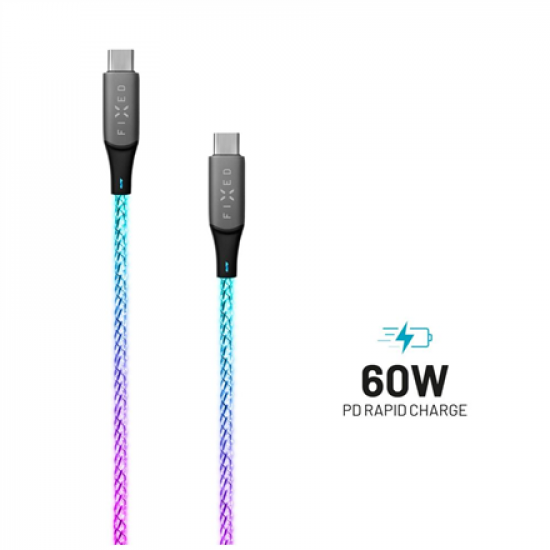 Fixed | Glowing Charging Cable USB-C/USB-C, PD support, Rainbow | FIXDLED-CC-RA