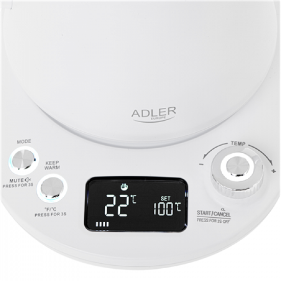 Adler | Kettle | AD 1349w | Electric | 1100 W | 1 L | Stainless Steel | 360° rotational base | White