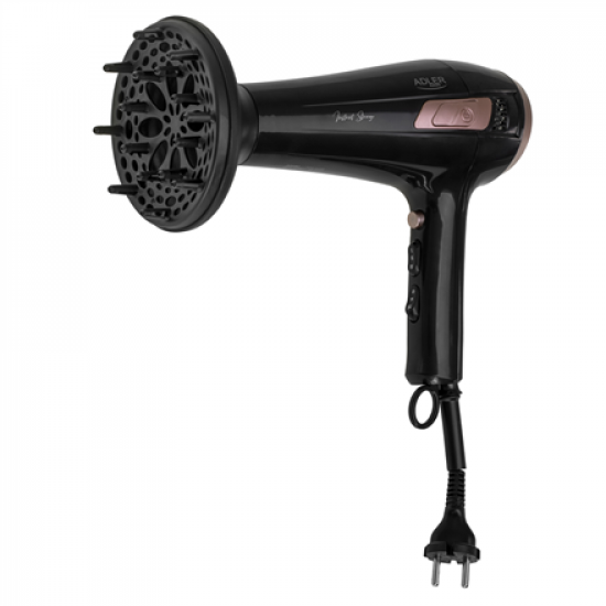 Adler Hair dryer with retractable power cord | AD 2283 | 2400 W | Number of temperature settings 3 | Diffuser nozzle | Black/Golden Rose