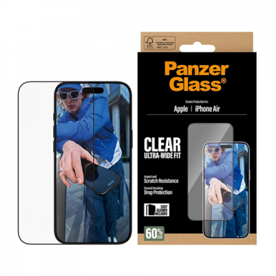 PanzerGlass Screen protector | Apple | iPhone Air | Glass | Transparent | Ultra-Wide Fit w. EasyAligner
