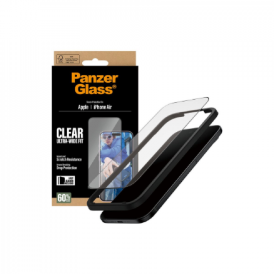 PanzerGlass Screen protector | Apple | iPhone Air | Glass | Transparent | Ultra-Wide Fit w. EasyAligner